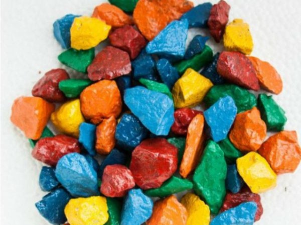 Crushed stone painted in different colors