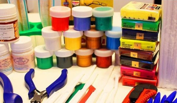 Paints and tools for polymer clay