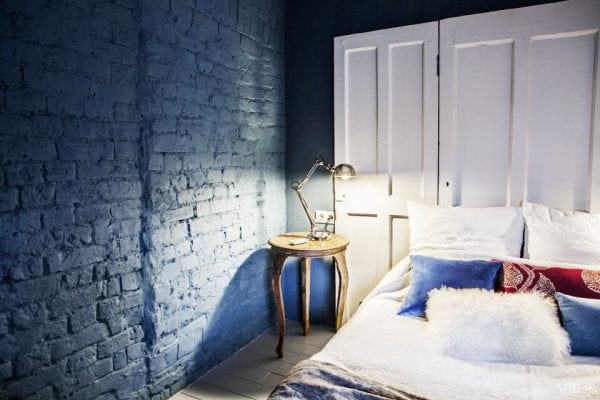 Painted brick in the bedroom interior