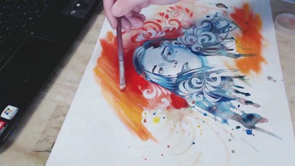 La gouache est souvent utilisée avec d'autres peintures.