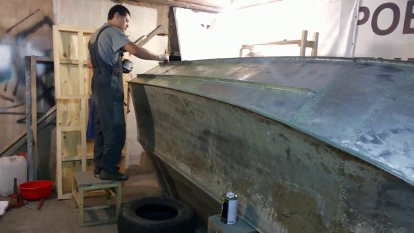 Preparing the boat for painting