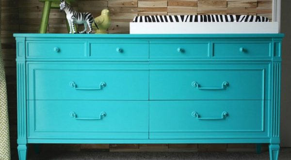 Brightly colored polished chest of drawers