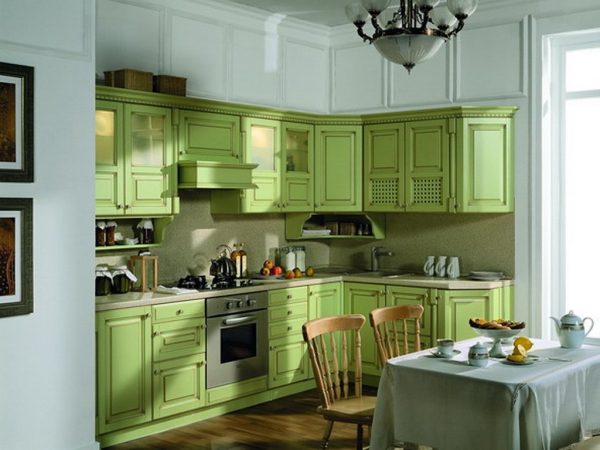 Using light green kitchen facades