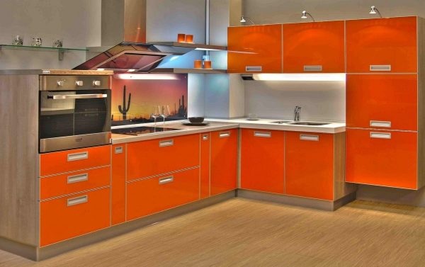 Orange color can be used for cabinet facades