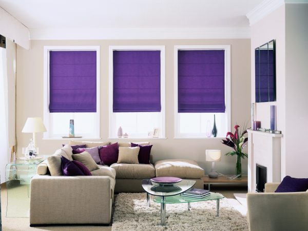 Lavender blinds in the interior