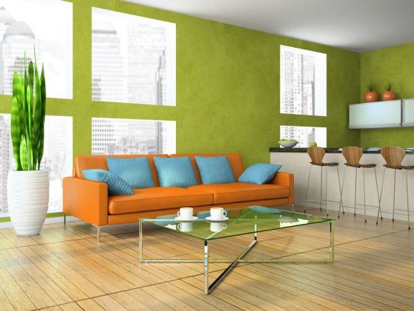 The combination of orange with light green tones