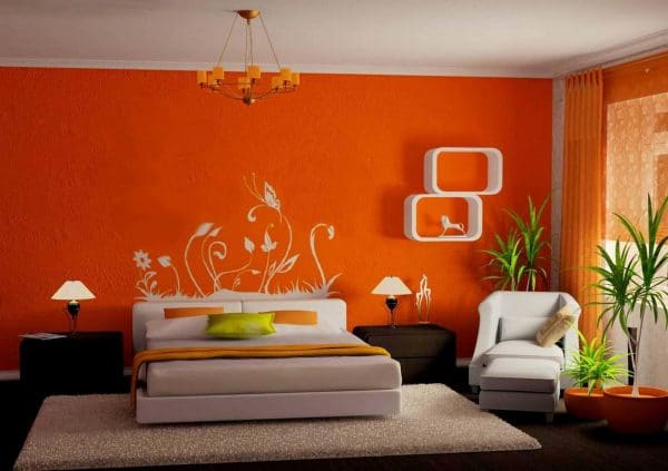 Orange wallpaper in the bedroom