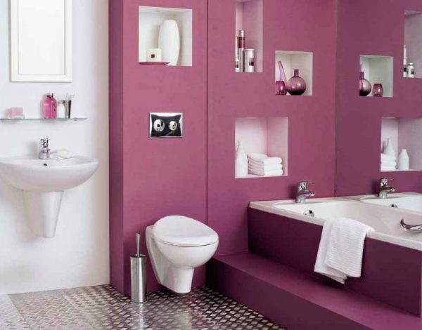 White plumbing on a background of purple walls