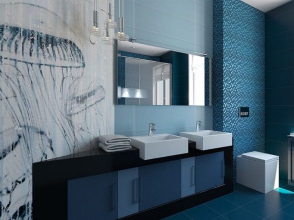 Black elements in the design of the bathroom