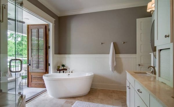 Bathroom design in gray, white and beige