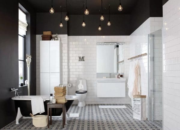 Black ceiling bathroom interior