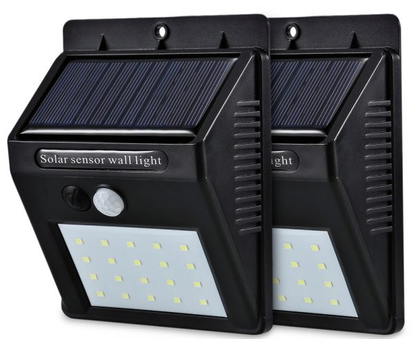 Wall light with motion sensor and solar panel