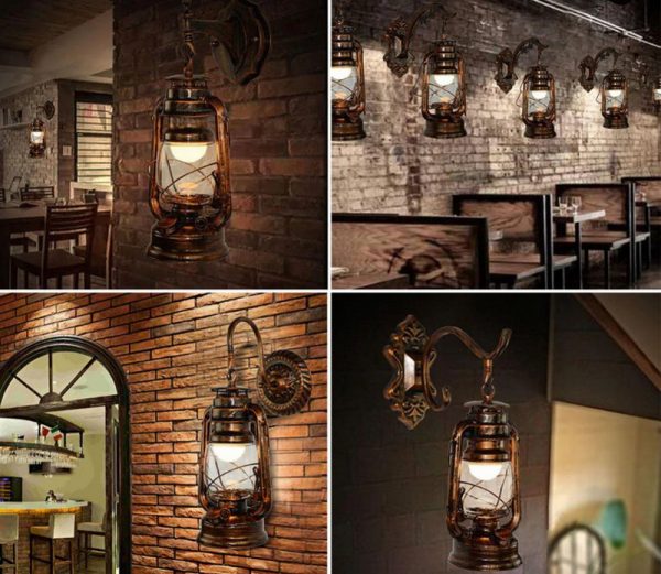 Vintage wall lights under a kerosene lamp