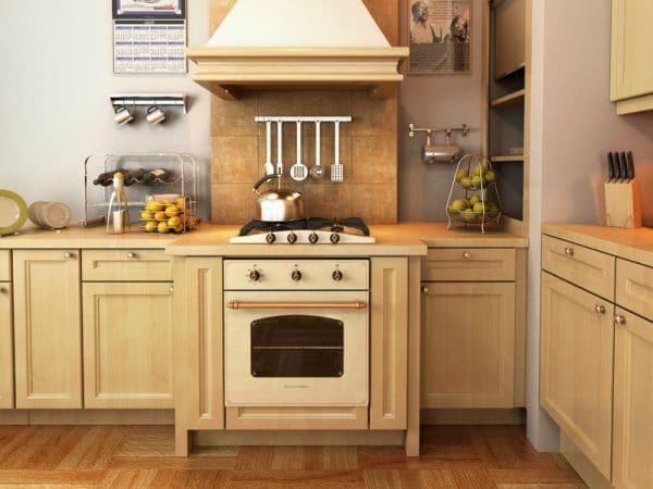 Beige household appliances in the interior of the kitchen