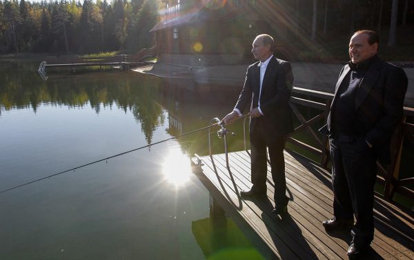 Putin and Berluscona in a residence on Valdai