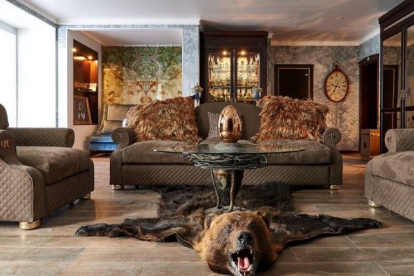 Brown bear skin in the living room