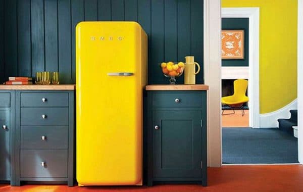 Yellow fridge in the kitchen