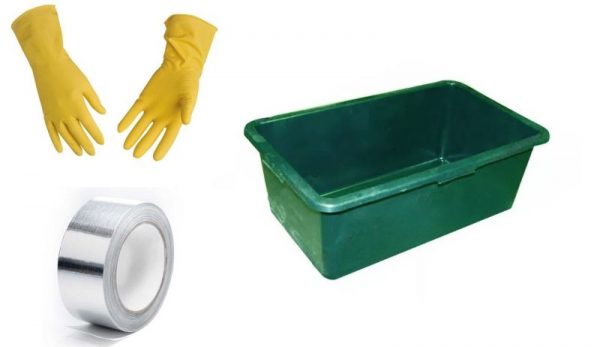 Water tank, gloves and durable tape