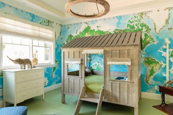 Wooden crib in the nursery