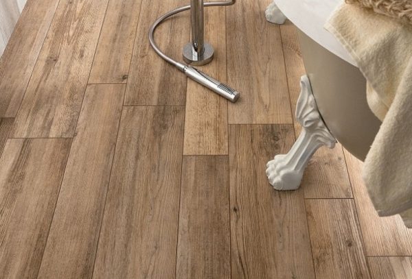 Ceramic wood look tile for bathroom floor