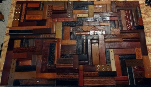 Rug from old leather belts