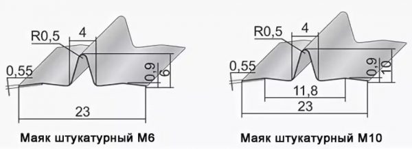 Rozmery sadrových majákov M6 a M10