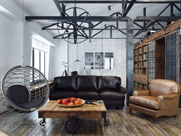 The combination of wood with other materials when decorating a room in the loft style