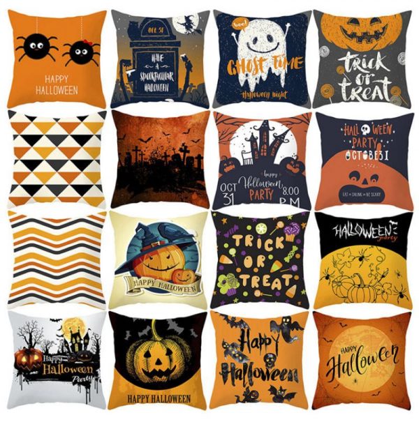 Halloween pillowcase with inscriptions and drawings for Halloween