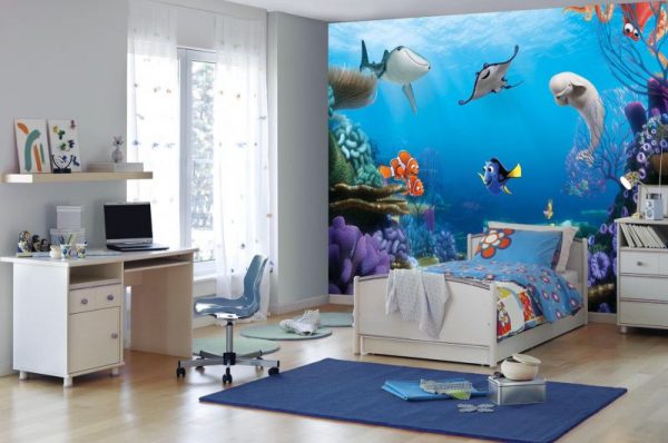 3D-wallpaper sea world in the interior of a children's room