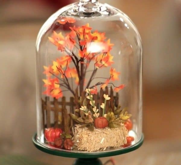 Yellow leaves in a transparent glass bowl