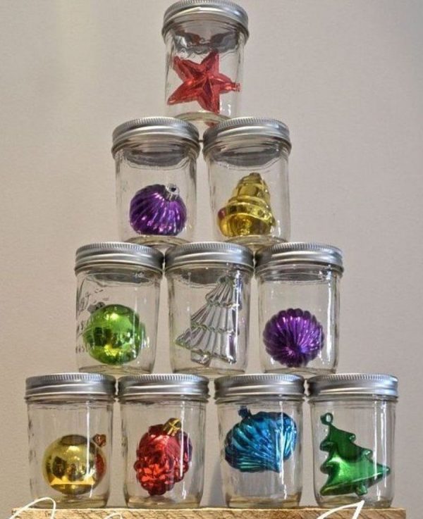 Christmas tree made of glass jars