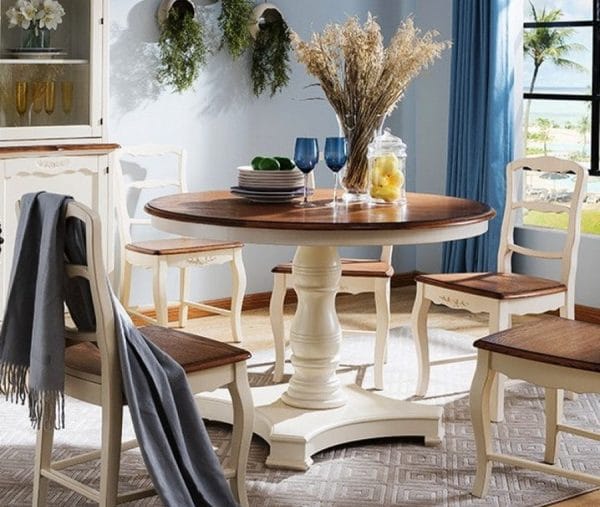 Wooden table in the interior of the kitchen