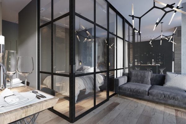 Loft de cloison en verre dans la chambre