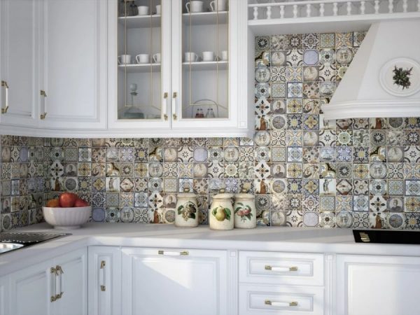 Tile patchwork wall for the kitchen