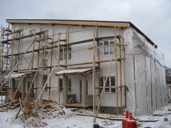 Stucco facade in winter